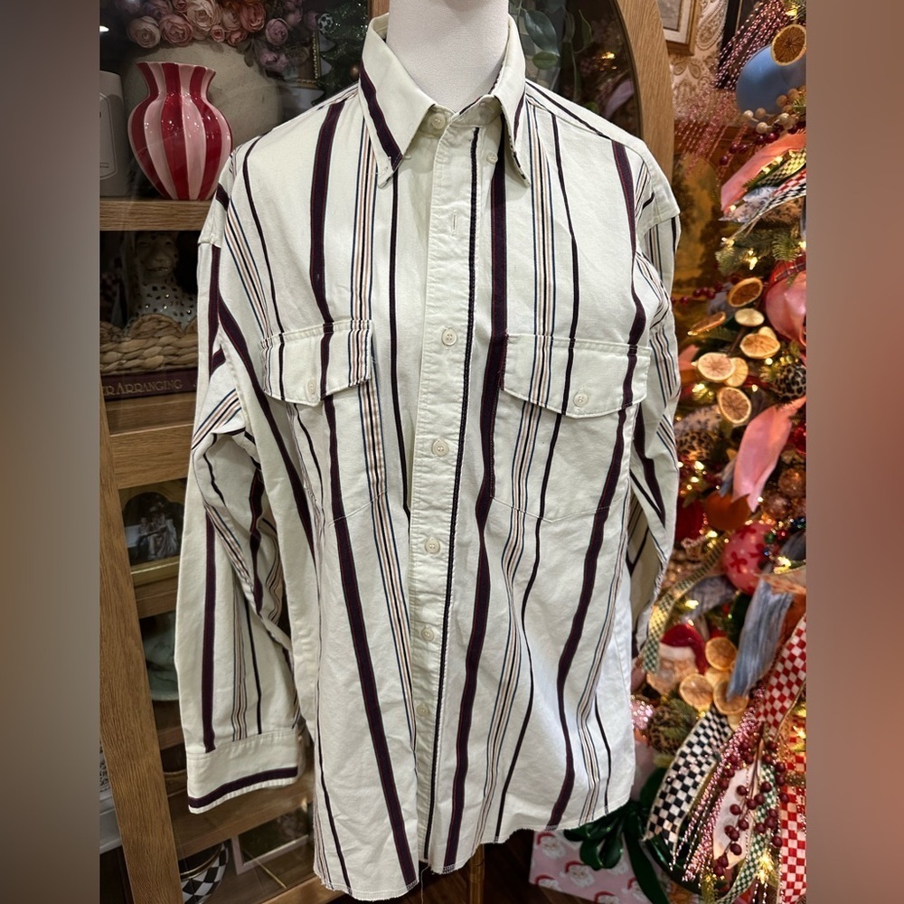 Wrangler Vintage Men's Striped Button-Up Shirt X-Long Tails size 16-34